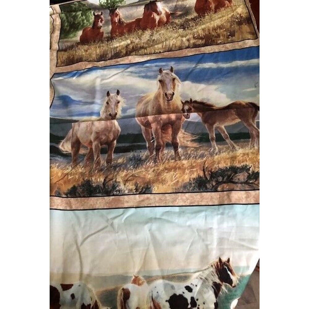Mustang Meadows western horses scenic panel SSI fabric